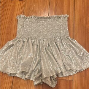 QUEEN OF SPARKLES Silver Ruffle Hem Shorts